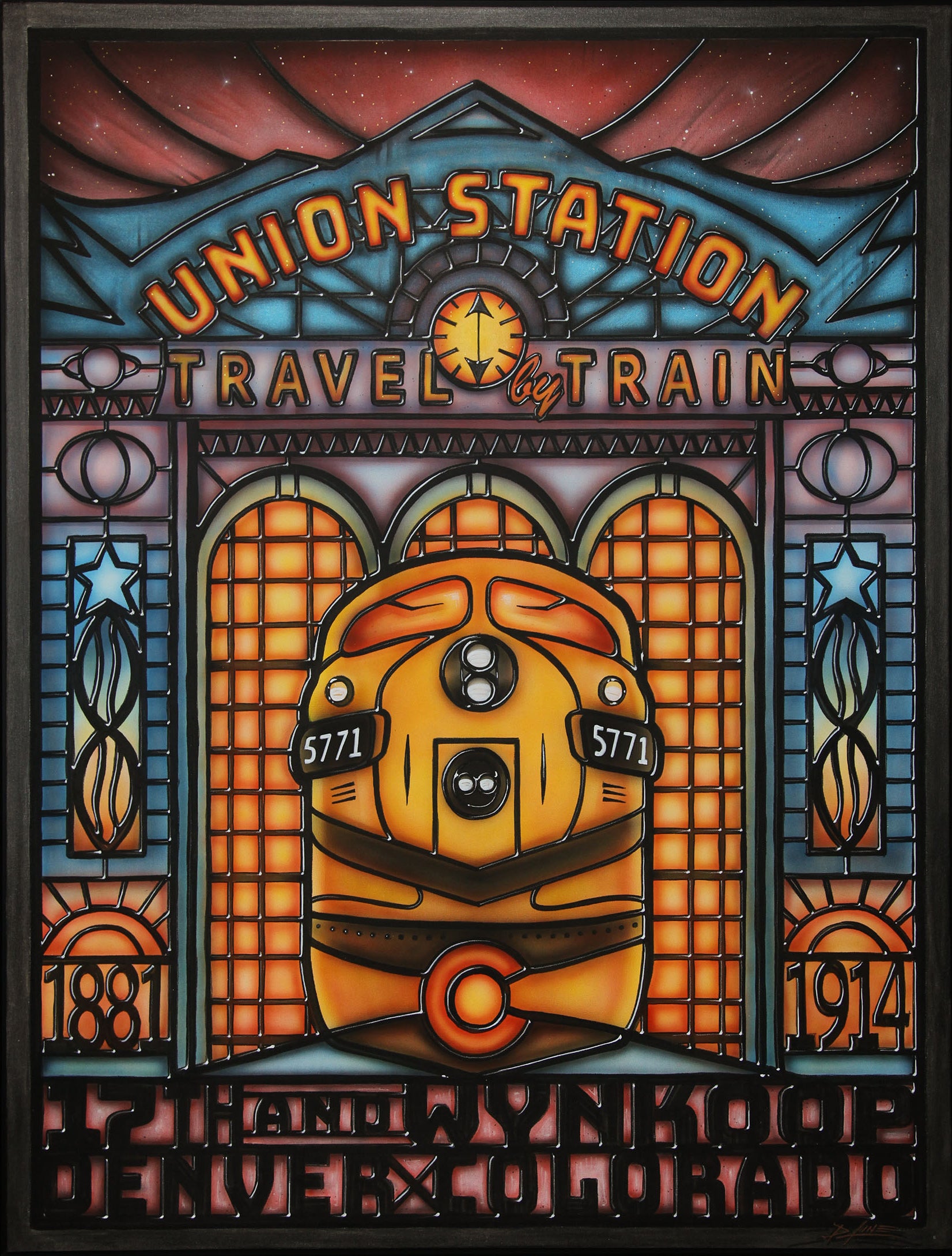 Union Station Ski Train Glassism painting by Dennis Line